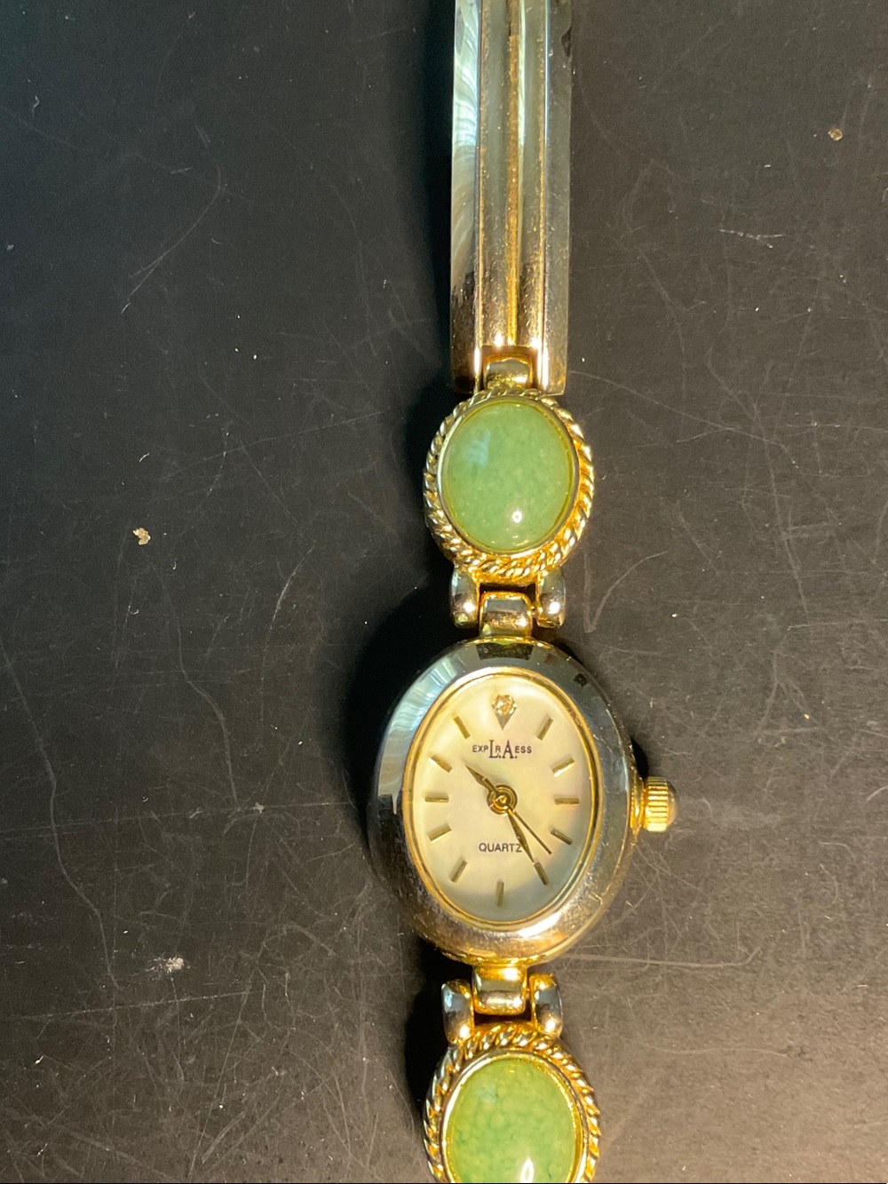 Gold-Tone Women's Bracelet Watch with Green Stone Accents - ExLass